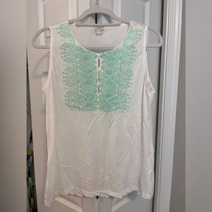 JCrew Turquoise Embroidered Tank Top - M
